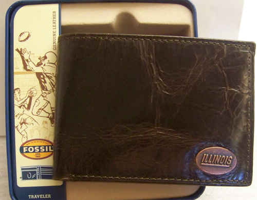 Illinois Illini Fossil Wallet Roster Traveler Brown Leather Billfold