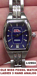 Mississippi Ole Miss Fossil 3 hand Womens watch with date display