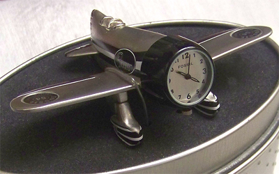 Fossil Airplane 54 Desk Clock Vintage Novelty Le Collectible Sold Out Clic Limited Edition Collectible In New Working Condition Durable Metal Cast Includes Fossil Tin That Can Be Used For Either