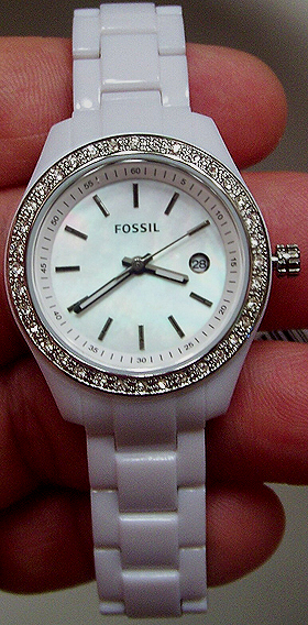 Fossil Stella Ladies Narrow White Glitz Watch with Date ES2437